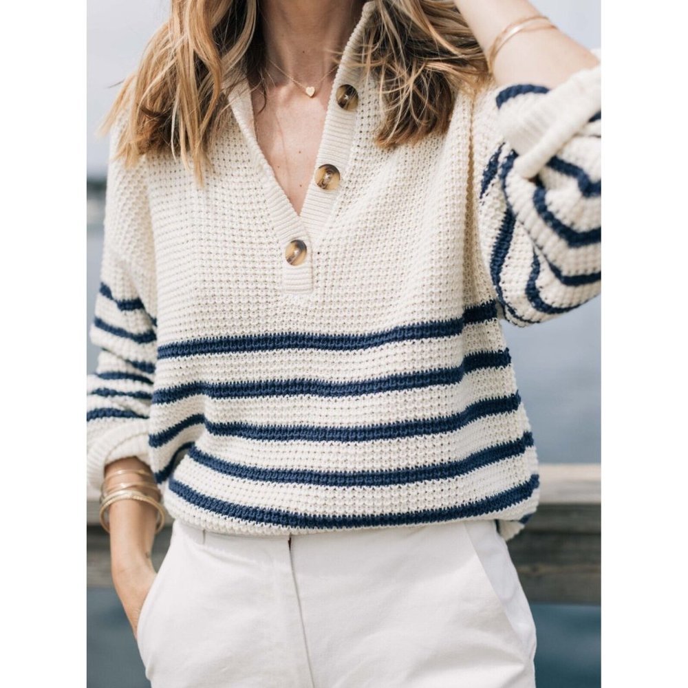 Able Cream and Navy Striped Knit Sweater